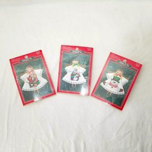 VTG Holiday Time Embroidery Cross-Stitch Angel Ornaments Jack in the Box Snowman